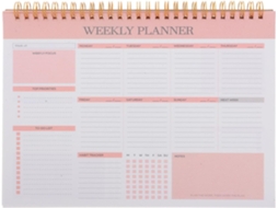 Agenda semanal B5 com espiral, papel resistente e espaço para tarefas prioritárias, ideal para escritório e casa.
