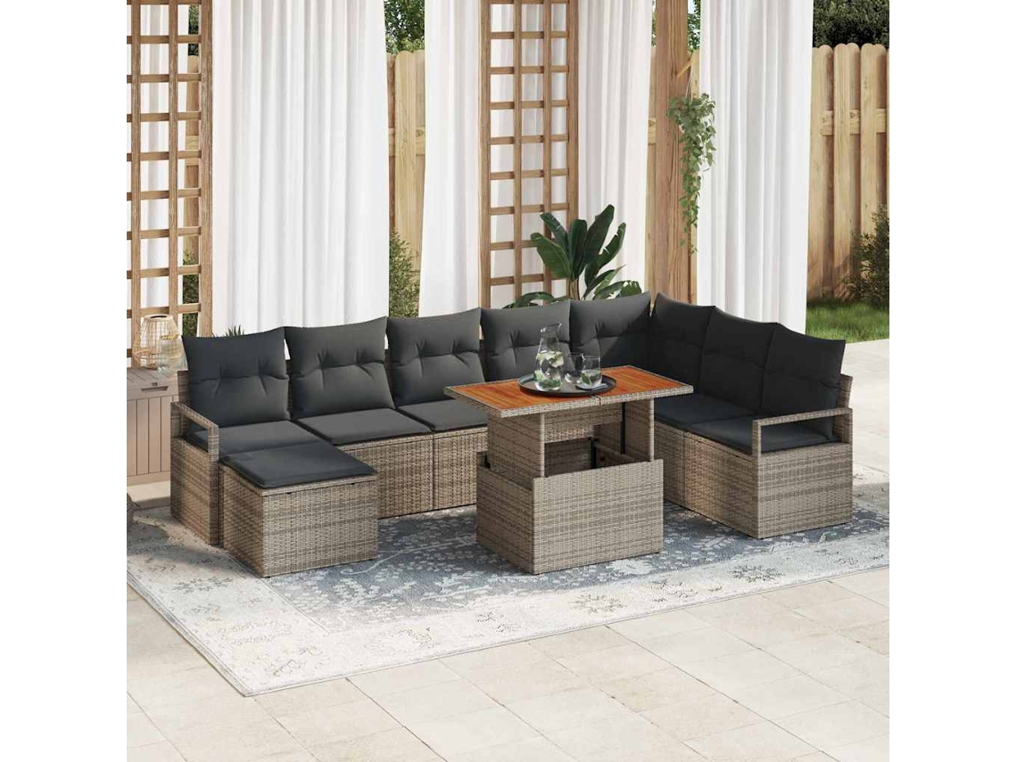 Vidaxl Conjunto de Sofá de Jardim 9 Pcs Cinzeto Rattan Sintético