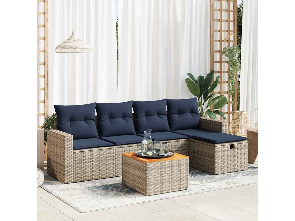 Vidaxl 6 Pcs Conjunto Sofás De Jardim Com Almofadões Vime Cinzento