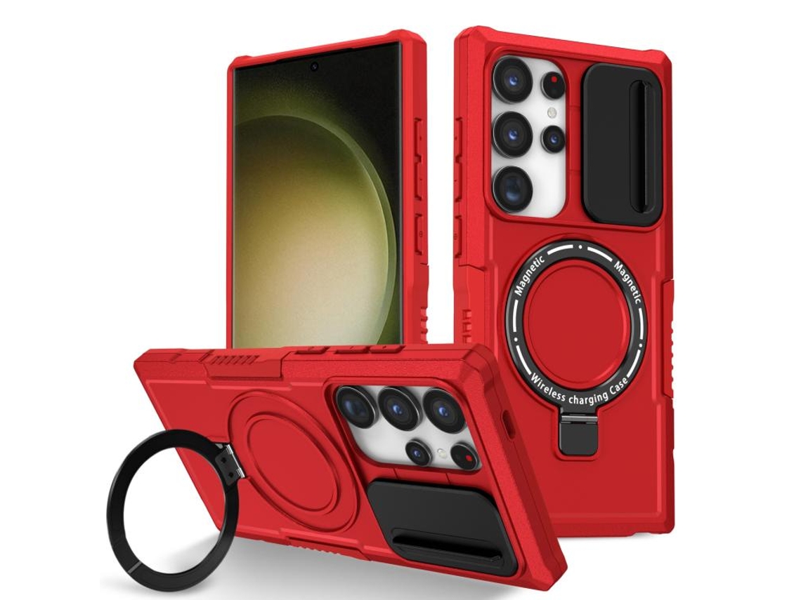Capa Zruxe Compativel Com Samsung Galaxy S24 Ultra 5g (tpu Hybrid Pc - Sliding Camshield - Magsafe - Vermelho)