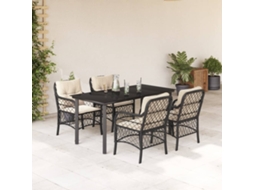 Vidaxl 5 Pcs Conjunto De Jantar P/ Jardim C/ Almofadões Vime Pe Preto