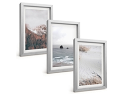 Composição De Quadros Na Paredemontanhas, Nuvens, Mar, Areia, Natureza Moldura Prateada Quadros Para A Sala De Estar Espelharte (3 Peças 20x30 Cm)