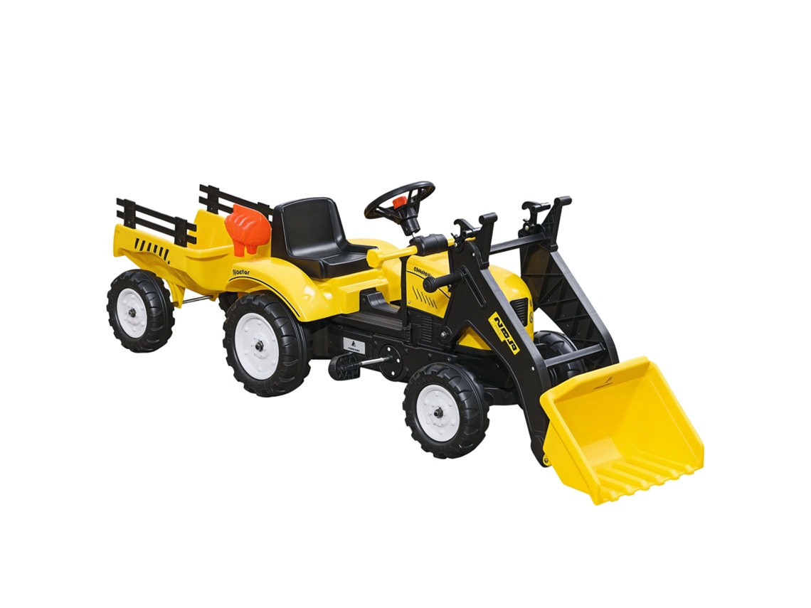 Trator a pedais para crianças acima de 3 anos, com reboque, pá escavadora, 167x41x52 cm, amarelo/preto | S/MARCA