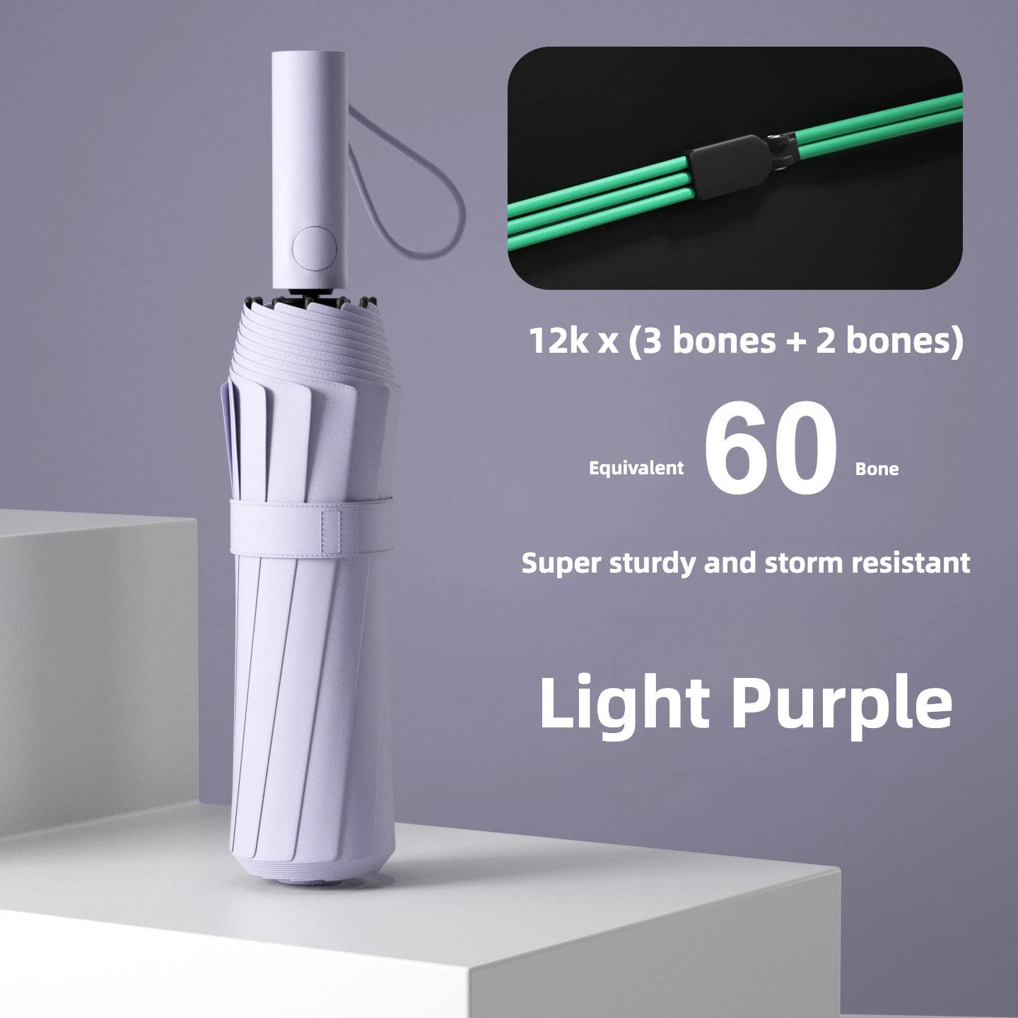 Guarda-chuva Dobrável Automático À Prova De Vento (roxo Claro 12k), Com Proteção Solar Upf50+ E Proteção Uv.