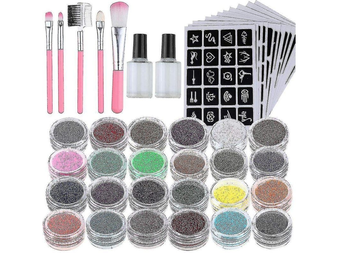 Kit de Tatuagem de Glitter Sofirn com 24 Tubos Grandes e 125 Estênceis
