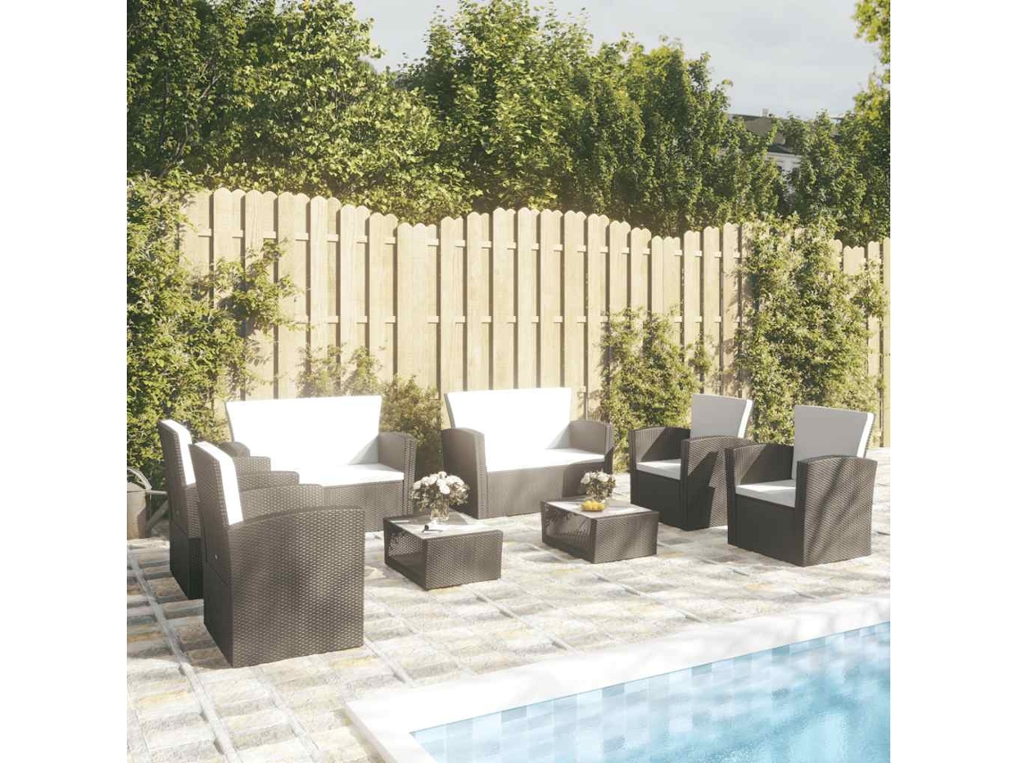 Vidaxl 8 Pcs Conjunto Lounge De Jardim C/ Almofadões Vime Pe Preto