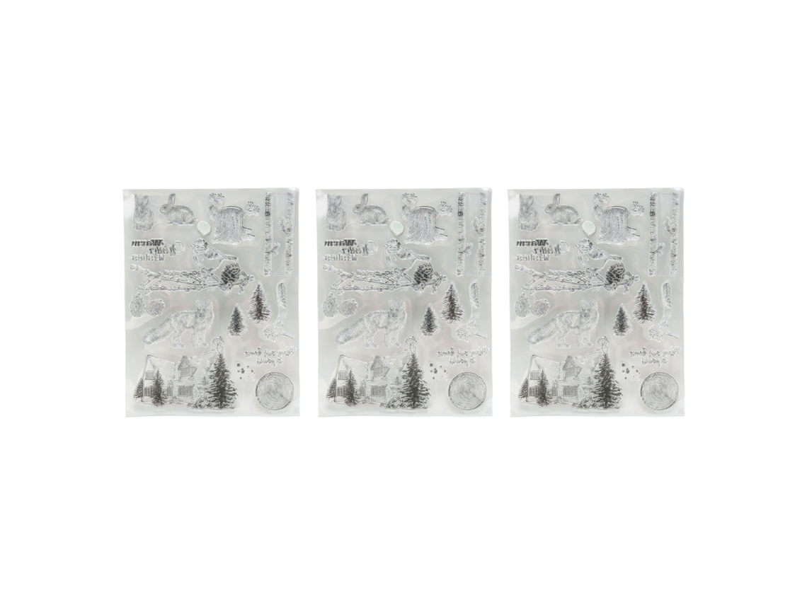 Sellos Transparentes Com Troqueles Para Scrapbooking Decoração Animal Inverno 3 Peças