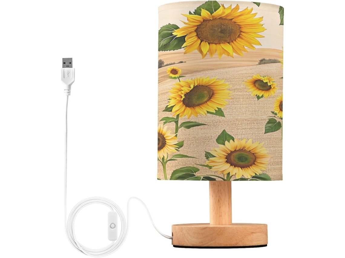 Abajur De Cabeceira Em Formato Girassol Para Quarto, Abajur De Cabeceira Led, Luminária De Leitura Com Portas Usb E