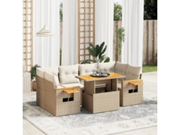 Vidaxl 7 Pcs Conjunto De Sofás P/ Jardim Com Almofadões Vime Pe Bege