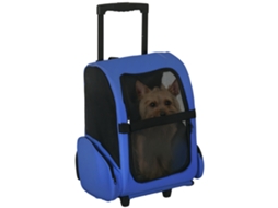 Transportadora 2 em 1 para Pets, Mochila com Carrinho, 2 Rodas, Alça de Alumínio, Bolso, Cães e Gatos (42x25x55cm) Azul | S/MARCA