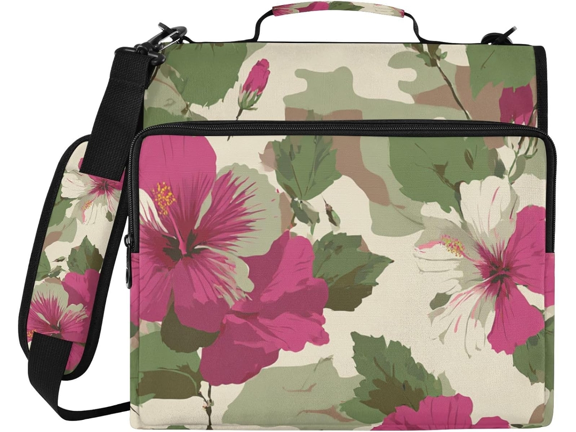 Organizador de Documentos Oliver Jeffers Estilo Hibiscus Magenta Camouflage 1, 5 Polegadas Com 3 Argolas, Alça E De Ombro