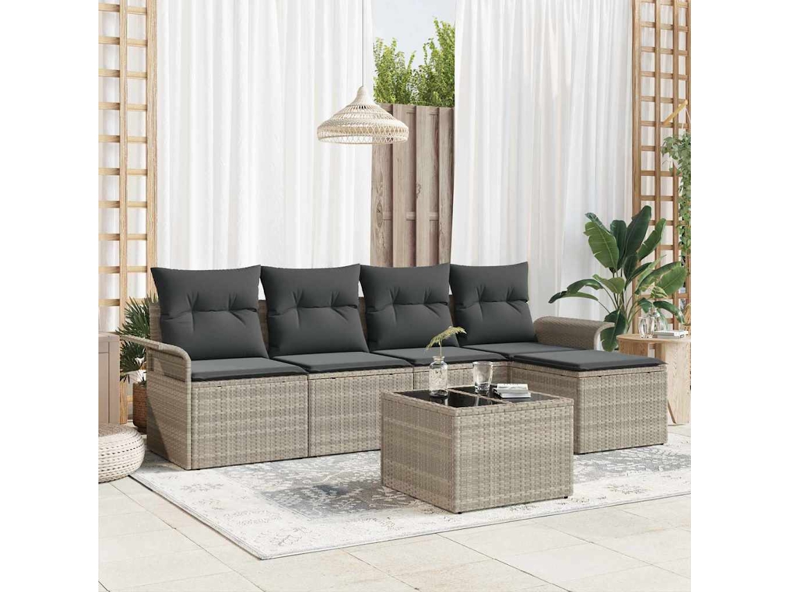 Vidaxl Sofá Exterior Com Almofada 6 Pcs Cinzento-claro Vime Pe