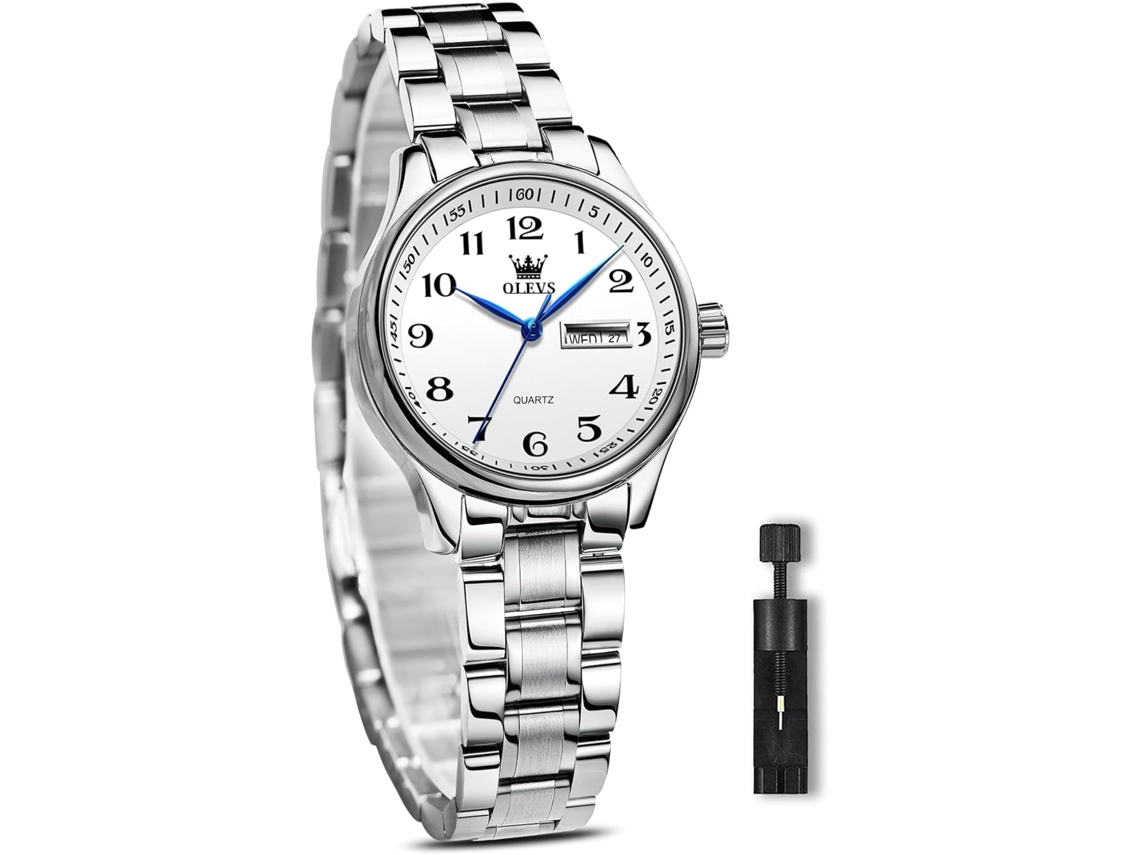 Lurelia Relógio Digital Feminino, Movimento De Quartzo, Analógico, Visor Digital, Data/calendário, Detalhes Com Strass, Fase Da Lua, Aço Inoxidável