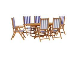 Maison Exclusive - 7pcs Conjunto Jantar Jardim Tecido/madeira Maciça Azul E Branco