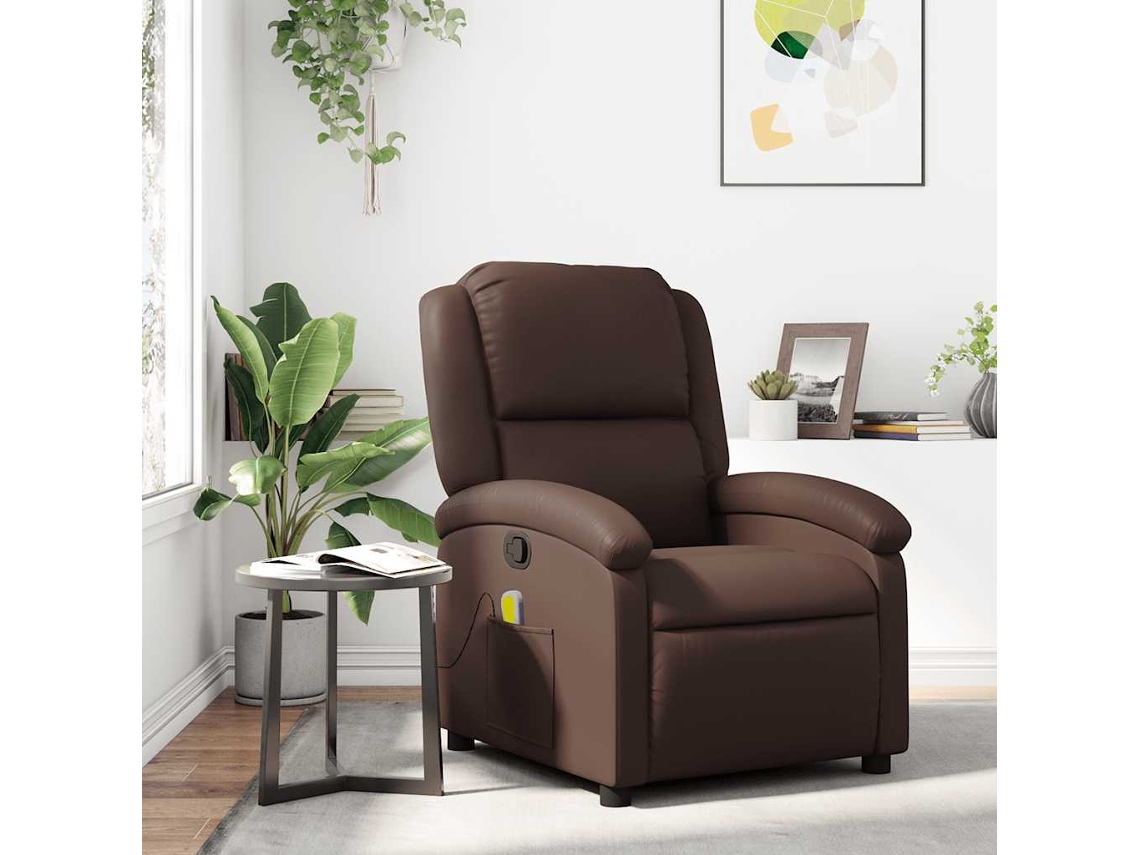 Vidaxl Poltrona De Massagens Reclinável Couro Artificial Castanho