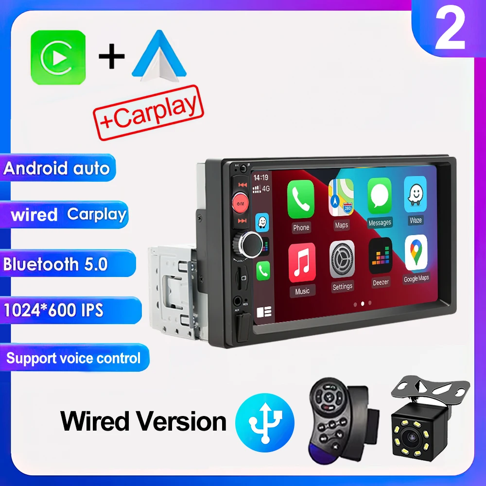 Sistema Multimídia Automotivo 2din (com Fio - 8 Leds), Tela Ips De 7 Polegadas, Android Auto, Bluetooth, Usb