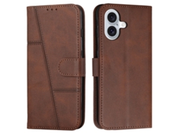 Capa Em Couro Pu, Para Iphone 16plus - Cor Castanho