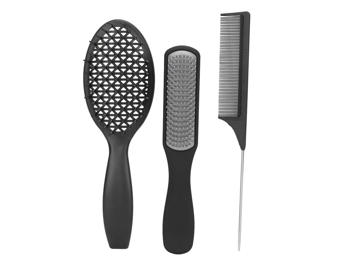 2026 set de 3 Cepillos de Pelo Cepillo Desenredante Cepillo Estilista Profesional Peine de Cola para Mujeres Hombres Negro