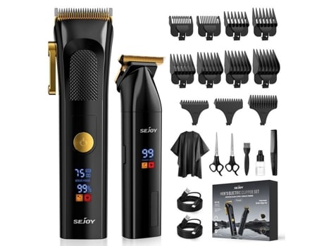 Máquina De Cabelo Profissional Para Homens, Kit De Corte De Cabelo E Máquina Com Lâmina Em T, Sem Fio Com Tela Led, Preto Sejoy