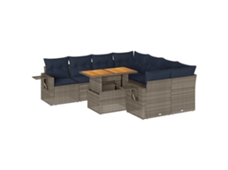 Conjunto de 9 Sofás para Jardim com Almofadões Vime Pe Cinzento MAISON EXCLUSIVE (90x200 cm)