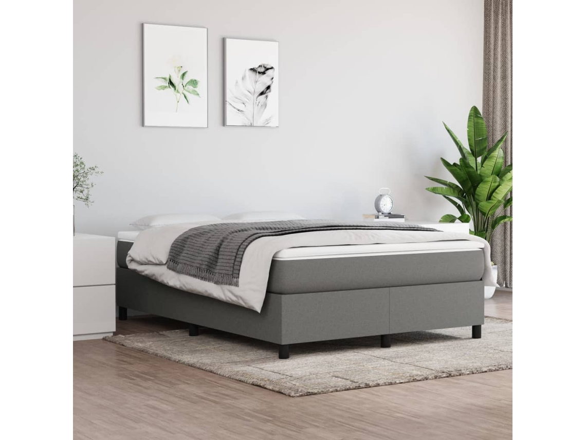 Vidaxl Cama Com Molas/colchão 140x190 Cm Tecido Cinzento-escuro