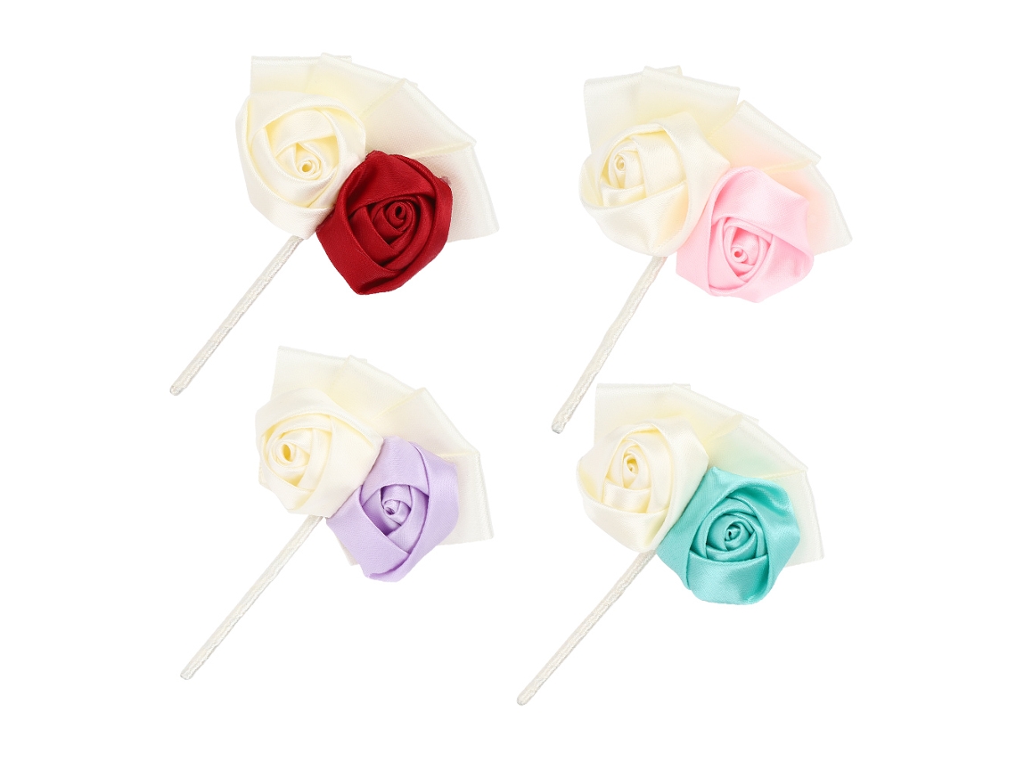 Conjunto de 4 Botões de Gola Rosa com Fita para Homens, Presente, Casamento