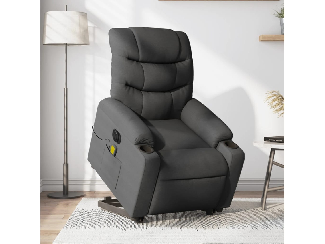 Vidaxl Poltrona Elétrica Elevatória Massagens Tecido Cinzento-escuro