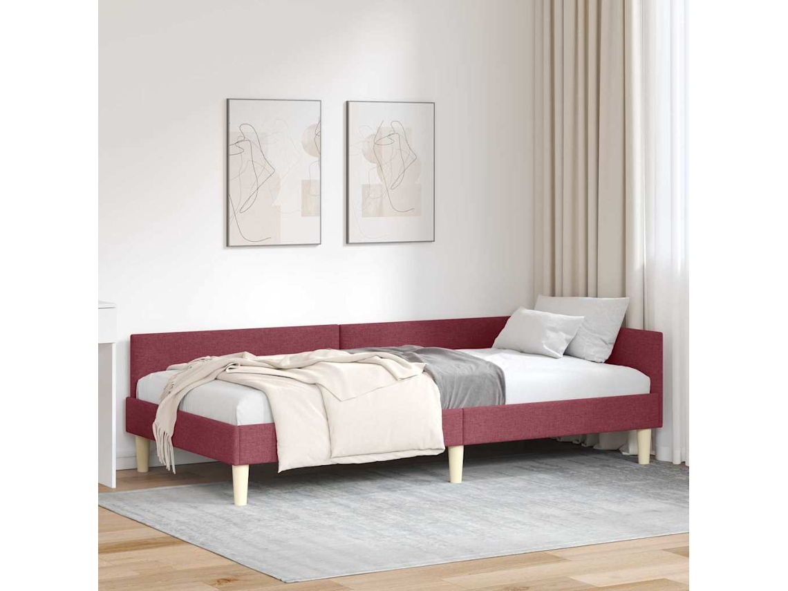 Vidaxl Estrutura de Cama de Canto Vinho Vermelho 90 X 190 Cm Tecido