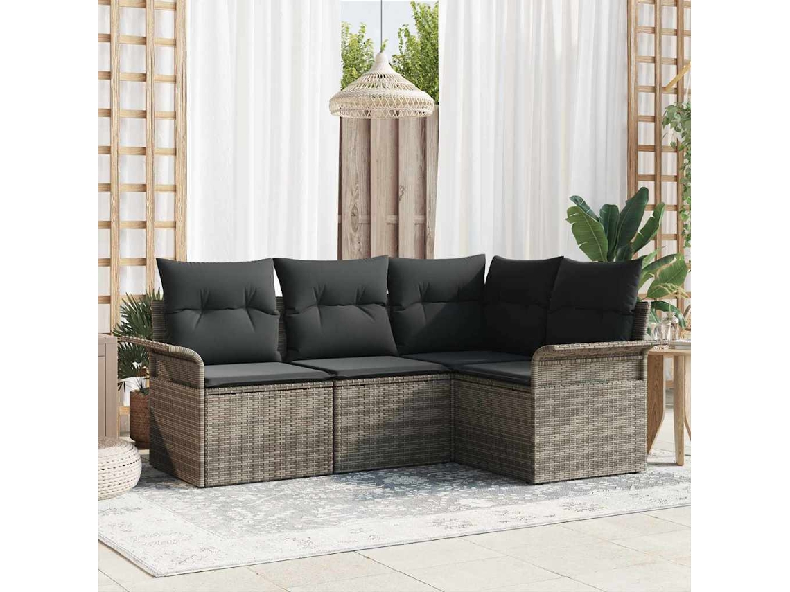 Vidaxl Conjunto de Sofá de Jardim 4 Pcs Cinzeto Vime Pe