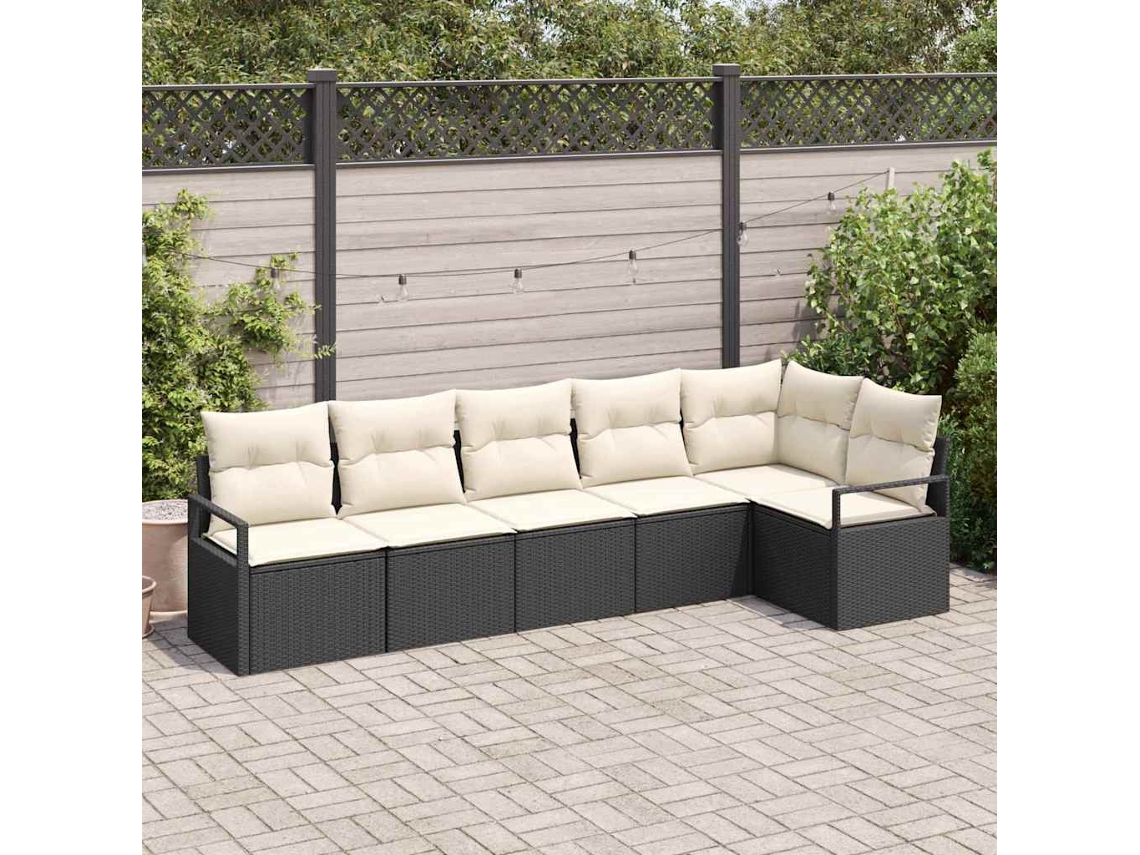 Vidaxl Conjunto De Sofás 6 Pcs Preto Vime Pe