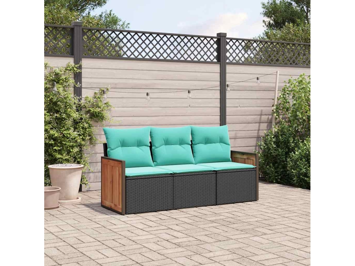 Vidaxl Conjunto De Sofá De Jardim De 3 Peças Com Almofadas Em Rattan Sintético Preto