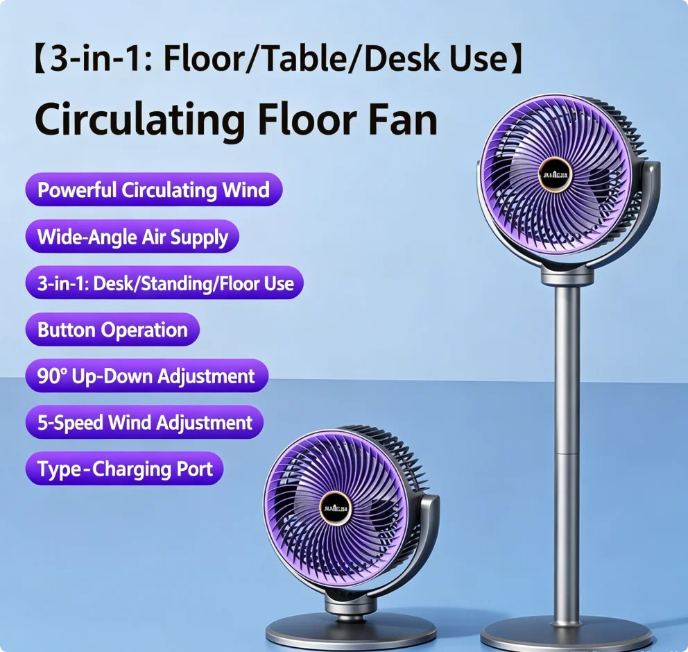 (roxo) Ventilador Sem Fio, Altura Ajustável, Ideal Para Viagens E Acampamentos Ao Ar Livre, Bateria De Longa Duração, Carregamento Usb, Portátil.