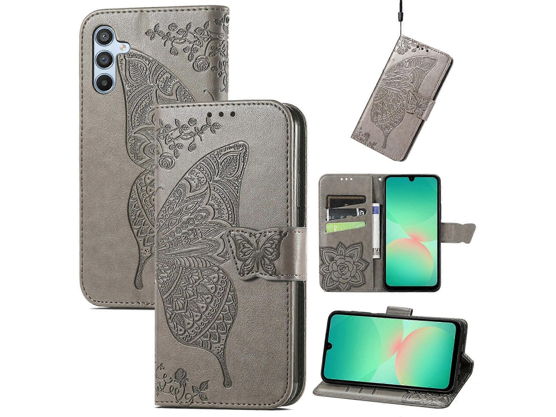 Capa De Celular De Couro Com Estampa De Borboleta E Flor