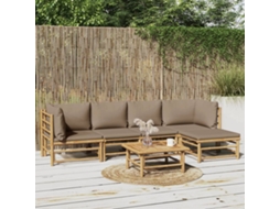 Vidaxl 6 Pcs Conj. Lounge Jardim Bambu Almofadões Cinzento-acastanhado