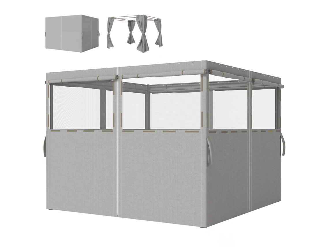 4 Paredes Laterais Para Tenda 3x3 M De Com 8 Janelas Proteção Uv 30+ Impermeável Cinzento Claro