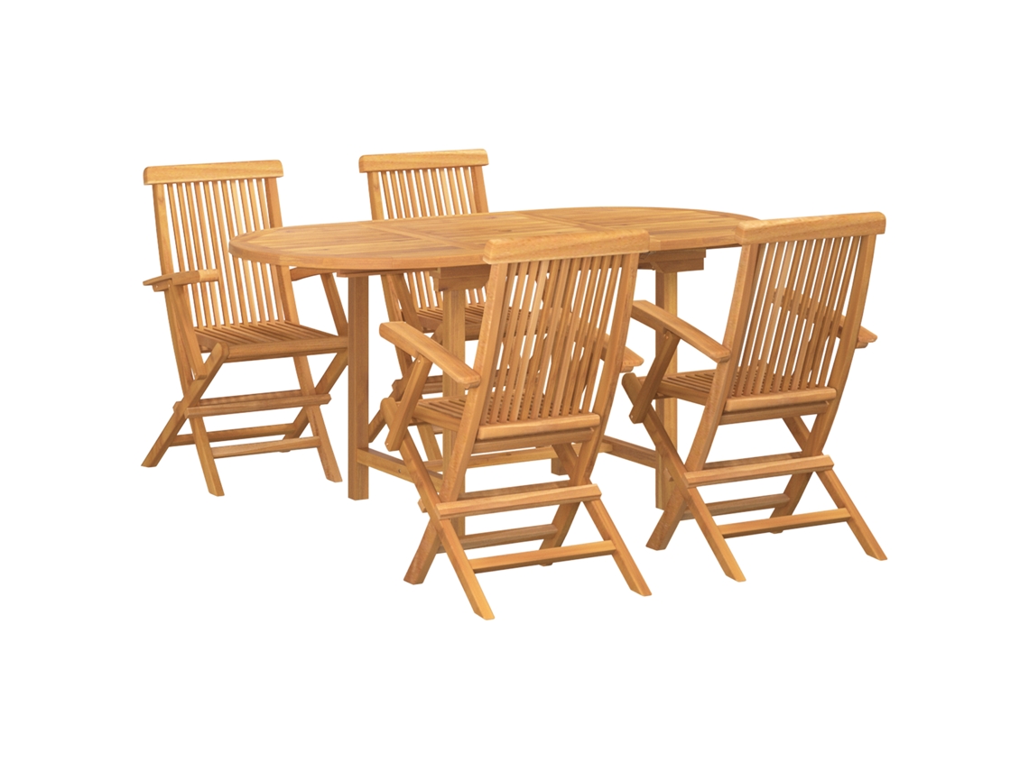 Conjunto 5 Conjunto De Jantar Para Jardim Vidaxl Castanho Madeira De Teca Maciça (160 X 80 X 75 Cm)