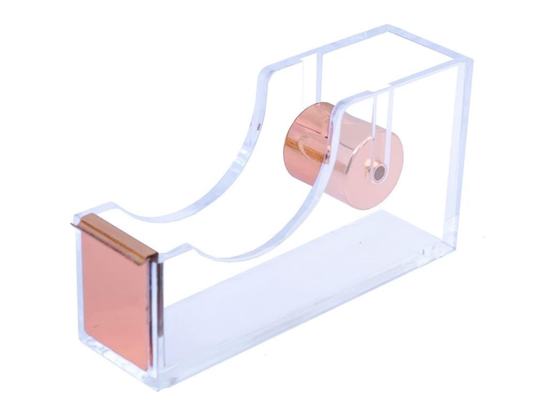 Dispenser de fita Nova Line de acrílico transparente, para escola, casa, escritório, 12x6,5x3,5cm, rose gold 2025 S/MARCA