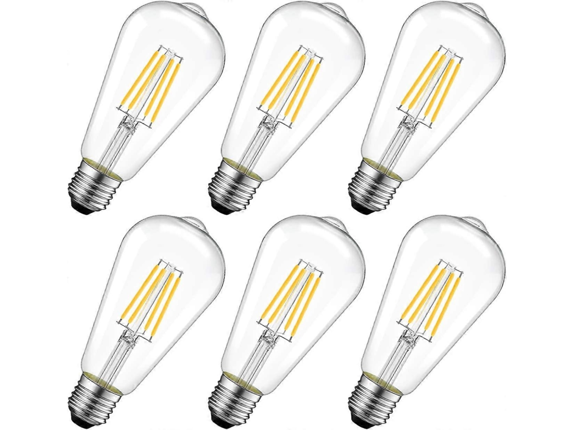 Rebe bombilla Led Filamento 4w E27 St64 470lm 2700k Branco Quente Vintage Não Regulável Pacote de 6