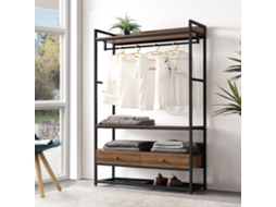Isen Entrance Furniture com 2 gavetas 4 prateleiras de metal e MDF 180 x 120 x 40 cm Black and Walnut Effect [EN.CASA]