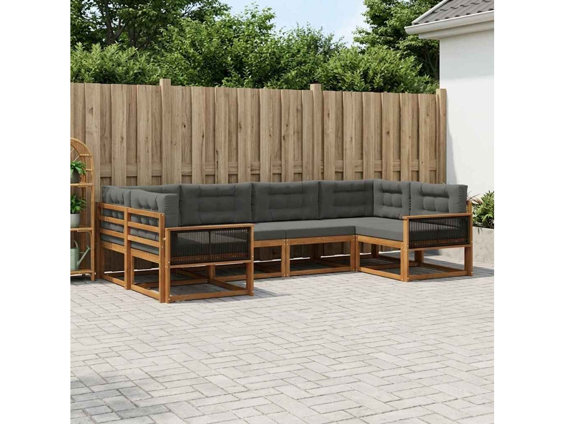 Vidaxl Conjunto De Sofás Para Exterior 6 Unid. Natural E Antracite