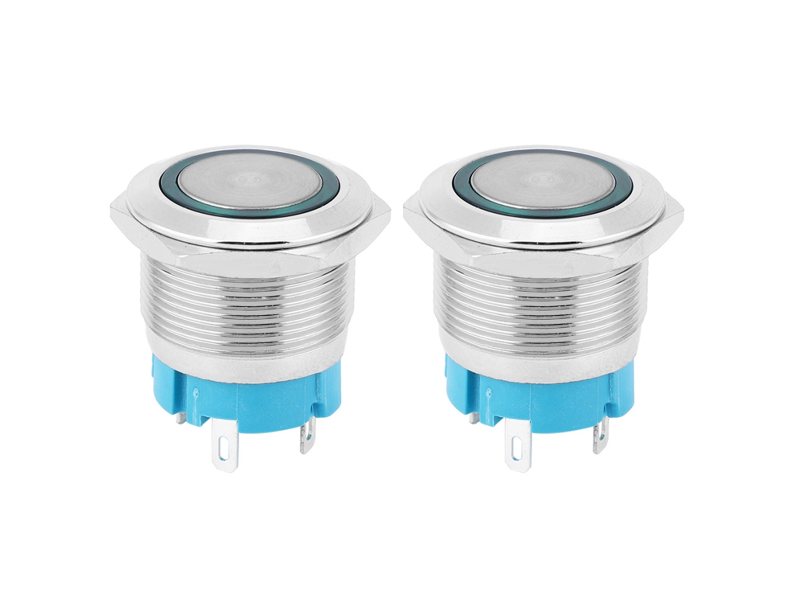 Interruptor De Botão Com Trava Automática 4 Pinos Com Luz Anel 22mm Ip65 Para Modificação De Carro Navio (verde 3-6vdc) 2pcs