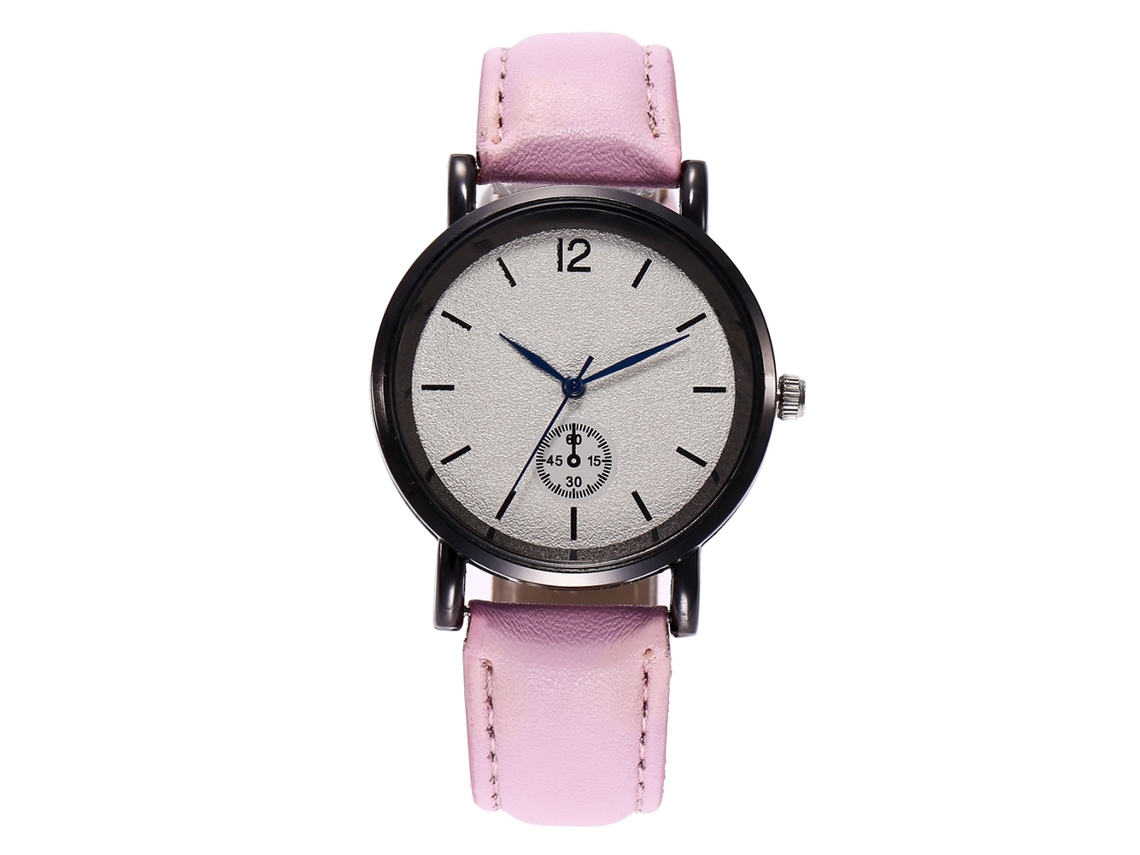 Relógio de quartzo unissex casual com pulseira de couro PU e ponteiro azul (rosa) Zhoulianfa