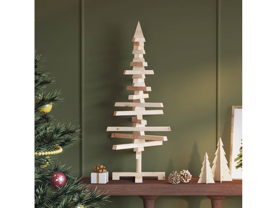 Vidaxl Árvore De Natal Decorativa 90 Cm Madeira De Pinho Maciça