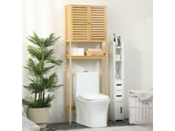 Kleanklin Móvel de Bambú Sobre Sanita Armário Alto para C.banho com 2 Portas 1 Prateleira Interior e 1 Armazen. 60x23x173cm Natural