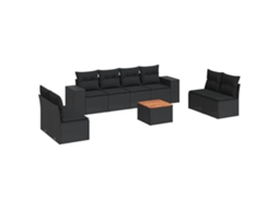 Conjunto de 9 Sofás para Jardim com Almofadas Vime Pe Preto MAISON EXCLUSIVE (9 pcs)