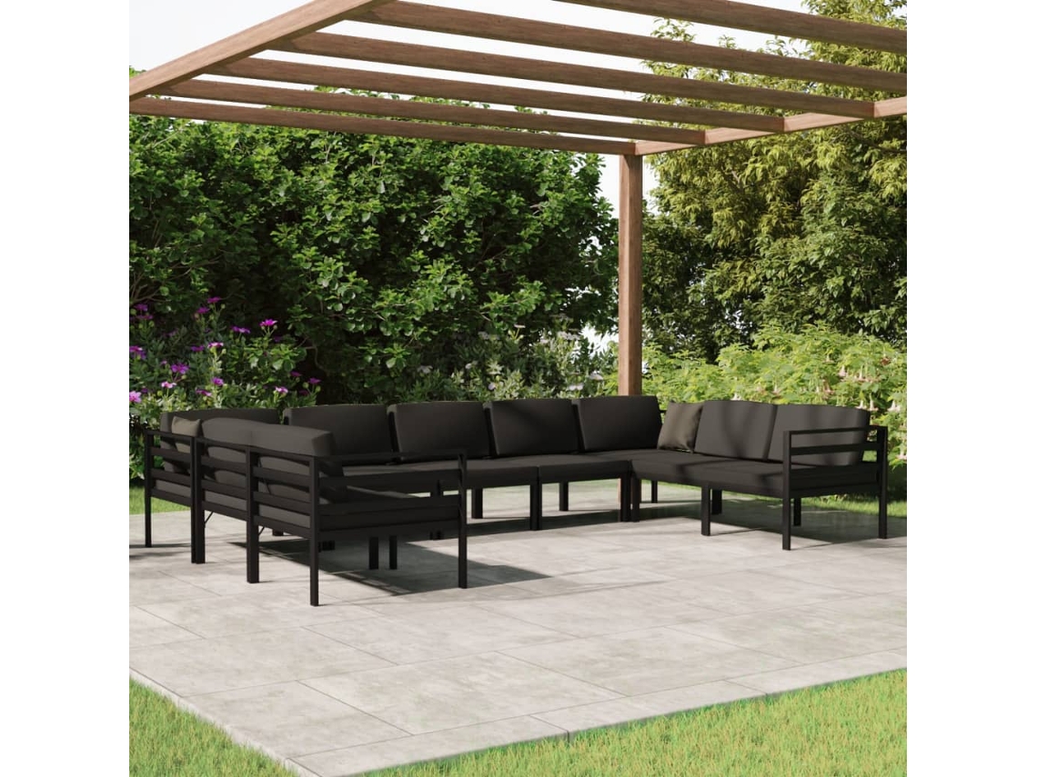 Vidaxl 9 Pcs Conjunto Lounge Jardim Com Almofadões Alumínio Antracite
