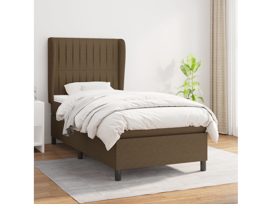 Cama Com Molas/colchão 100x200 Cm Tecido Castanho-escuro