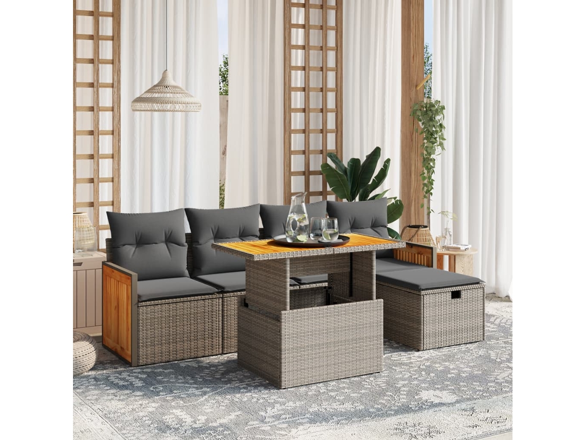 Vidaxl 6 Pcs Conjunto Sofás De Jardim Com Almofadões Vime Cinzento