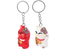 Conjunto De 2 Chaveiros De Gato Da Sorte E 2 Estatuetas Japonesas De Maneki Neko.