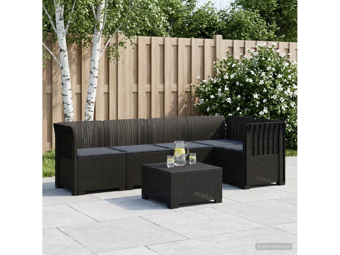 Vidaxl Sofá De Jardim De 5 Pessoas Com Almofadas Visual De Rattan Pp